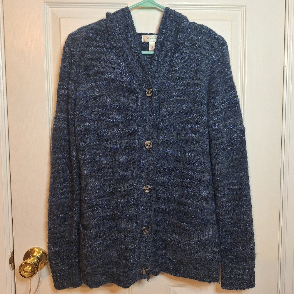 Dressbarn Blue Knit Button Front Wool Blend Cardigan Minimalist Normcore Size S